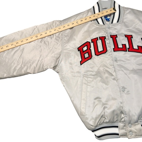 Vintage Starter Chicago Bulls Button Front Satin‎ Varsity Jacket Mens Small NBA - Picture 9 of 10